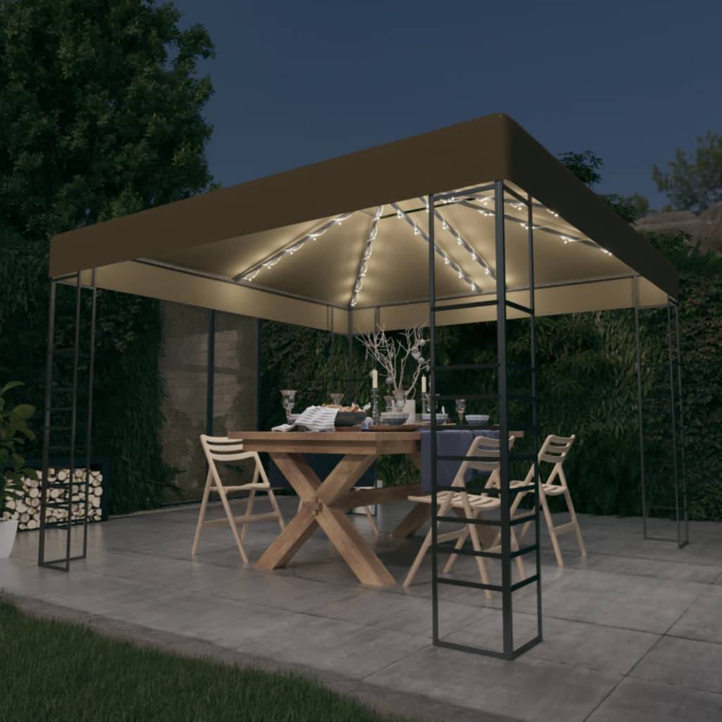Chapiteau de Fête en Acier avec Toit Ventilé et Guirlande Solaire LED pour Jardin Taupe 3x3 m – ComfortXL Outdoor Living - Image 1