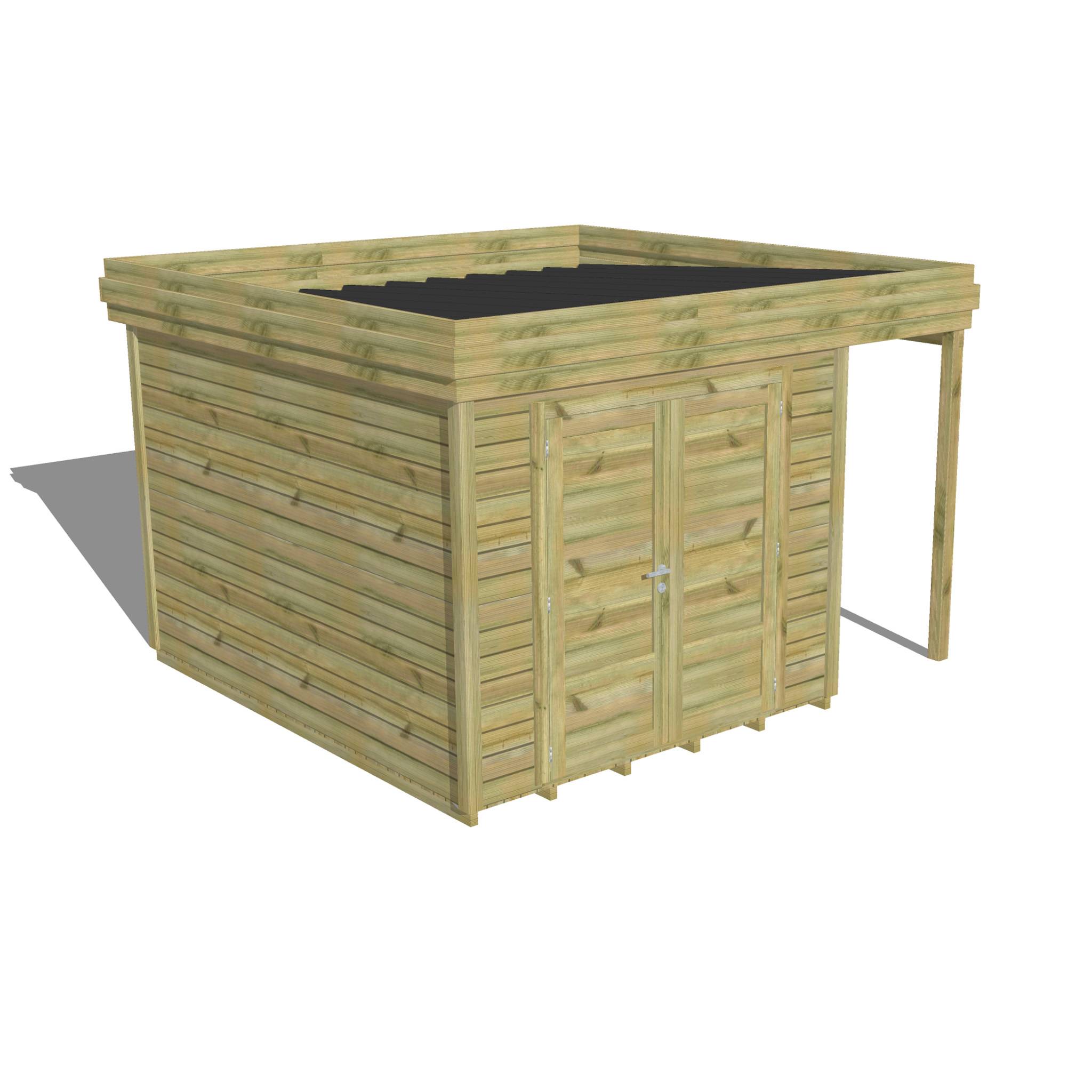ABRI DE JARDIN bois  autoclave 27mm - 3,64x3,44m / 13m2 - Bac acier - Plancher bois - Image 1