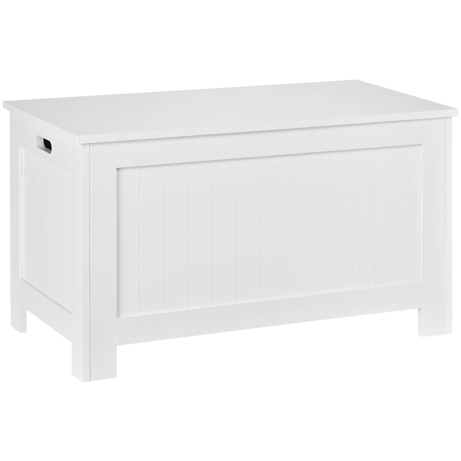 Banc coffre rangement bois MDF avec charnières sécurité, coffre jouets multifonction blanc moderne - Image 2