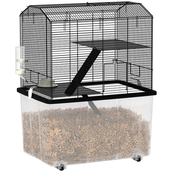 Cage hamster fil acier rongeurs 3 étages sur roulettes accessoires 57x74cm noir - ComfortXL Outdoor Living - Image 1
