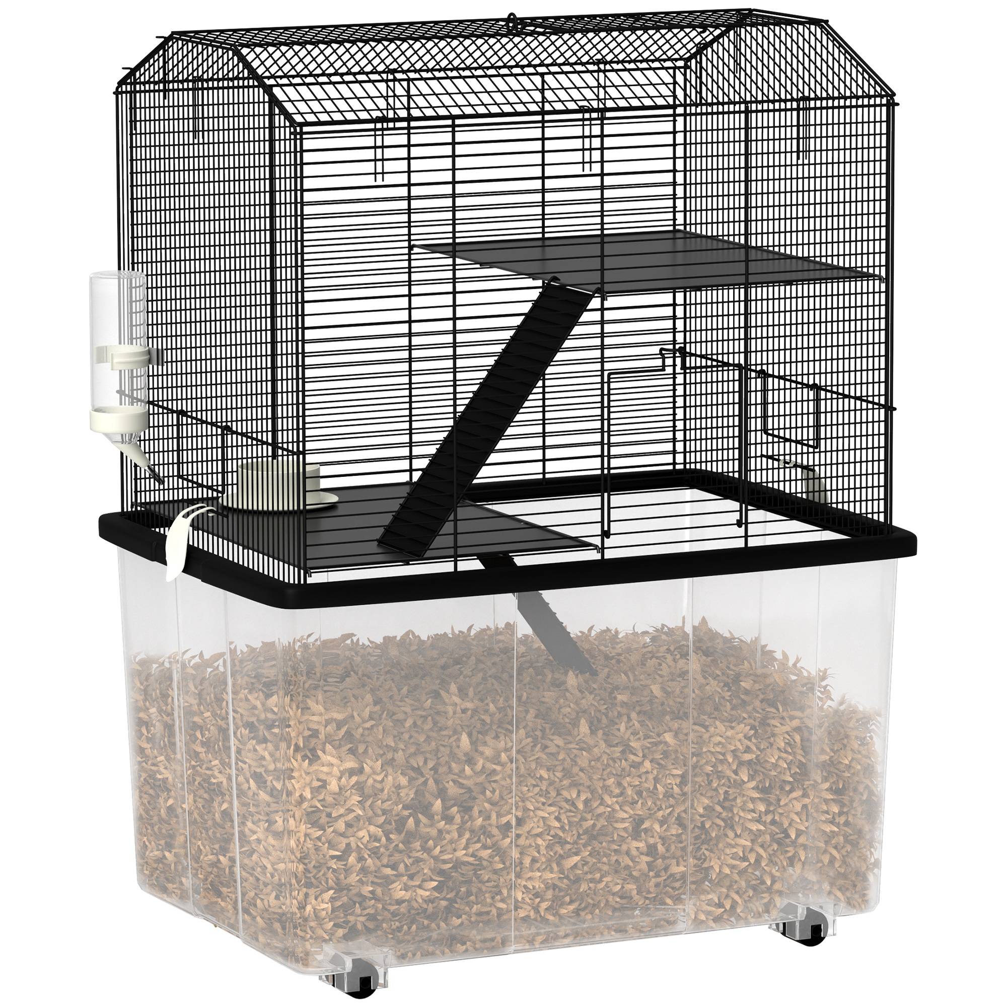 Cage hamster fil acier rongeurs 3 étages sur roulettes accessoires 57x74cm noir - ComfortXL Outdoor Living - Image 1