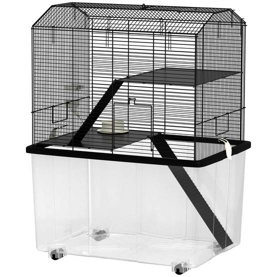 Cage hamster fil acier rongeurs 3 étages sur roulettes accessoires 57x74cm noir - ComfortXL Outdoor Living - Image 2