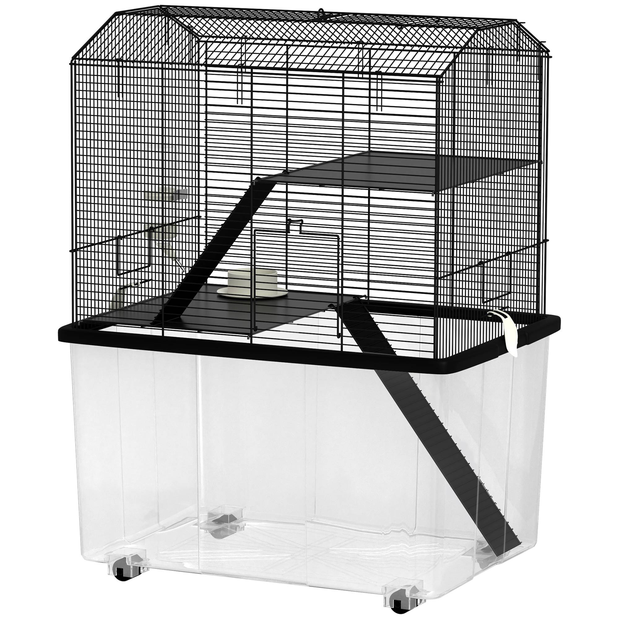 Cage hamster fil acier rongeurs 3 étages sur roulettes accessoires 57x74cm noir - ComfortXL Outdoor Living - Image 2
