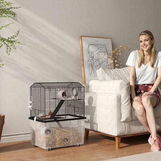 Cage hamster fil acier rongeurs 3 étages sur roulettes accessoires 57x74cm noir - ComfortXL Outdoor Living - Image 3