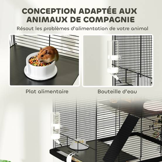 Cage hamster fil acier rongeurs 3 étages sur roulettes accessoires 57x74cm noir - ComfortXL Outdoor Living - Image 8