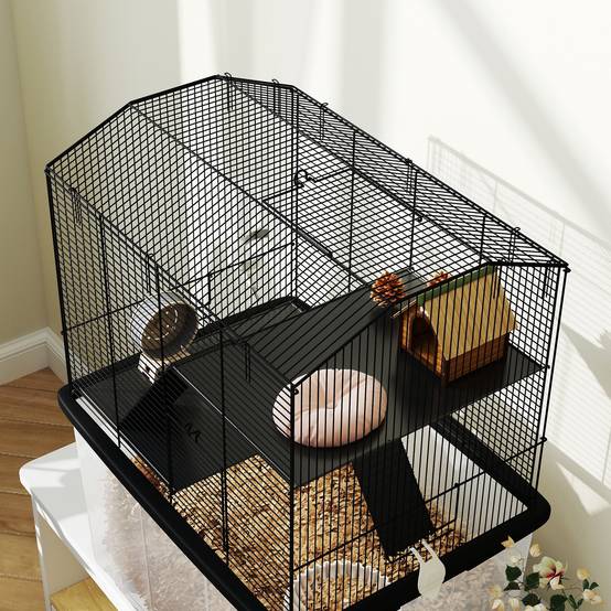 Cage hamster fil acier rongeurs 3 étages sur roulettes accessoires 57x74cm noir - ComfortXL Outdoor Living - Image 10