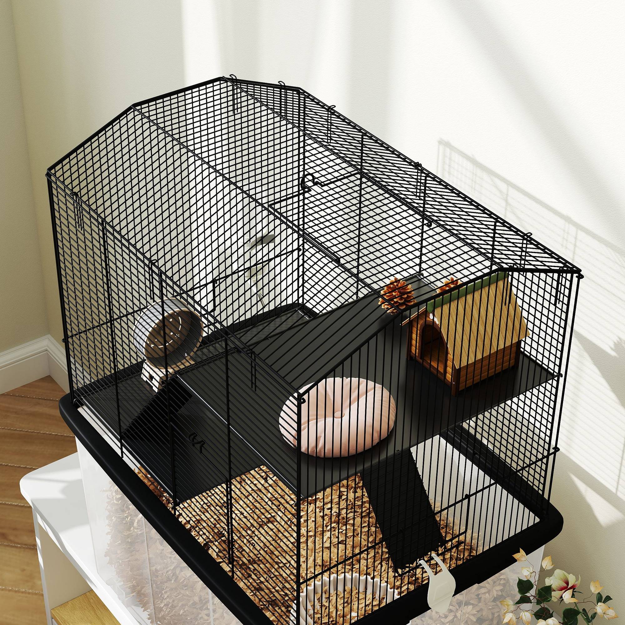 Cage hamster fil acier rongeurs 3 étages sur roulettes accessoires 57x74cm noir - ComfortXL Outdoor Living - Image 10