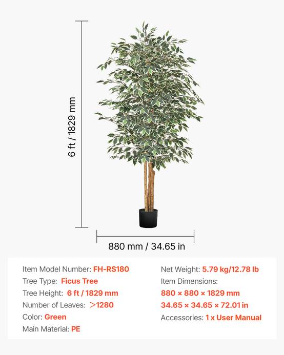 VEVOR Arbre Artificiel Plante Artificielle Faux Ficus 1,8 m Décoration Intérieur - Image 7
