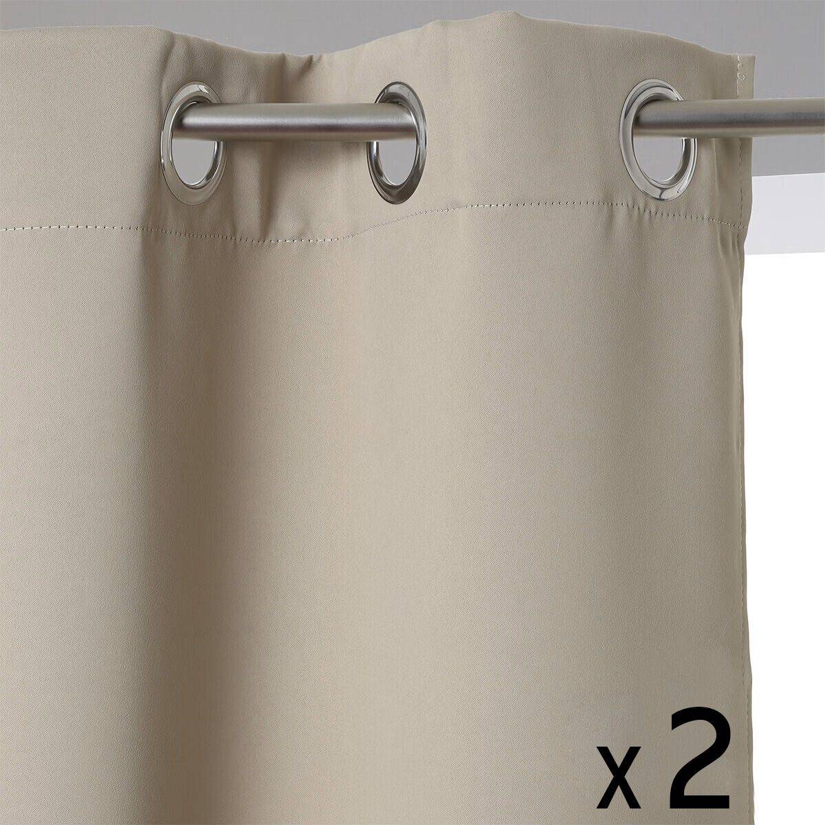 Atmosphera - Lot de 2 Rideaux à  œillets Occultant Beige Lin 140 x 260 cm - Imagen 1