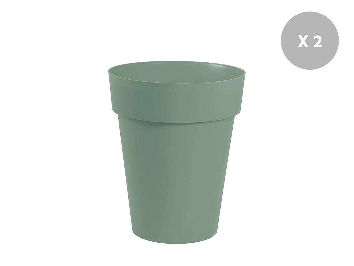 Eda - Lot de 2 pots de fleurs ronds en plastique EDA Toscane vert laurier - Ø 44 cm