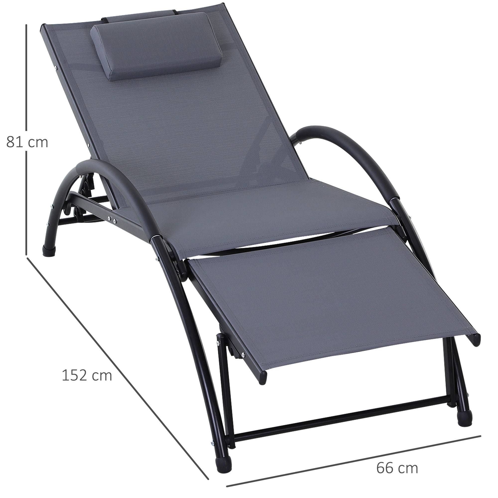 Outsunny - Bain de soleil transat design contemporain inclinable multi-positions repose-pied réglable tétière incluse alu textilène gris - Outsunny - Imagen 3
