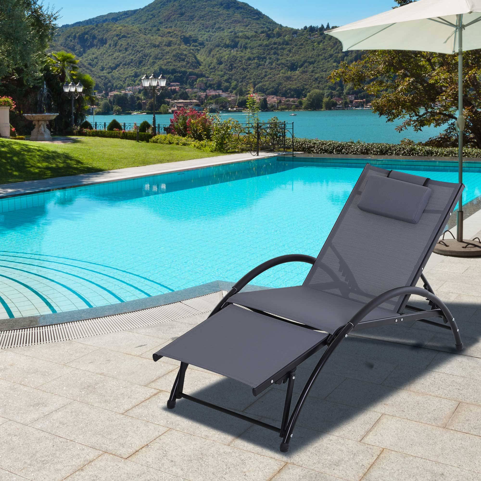 Outsunny - Bain de soleil transat design contemporain inclinable multi-positions repose-pied réglable tétière incluse alu textilène gris - Outsunny - Imagen 2