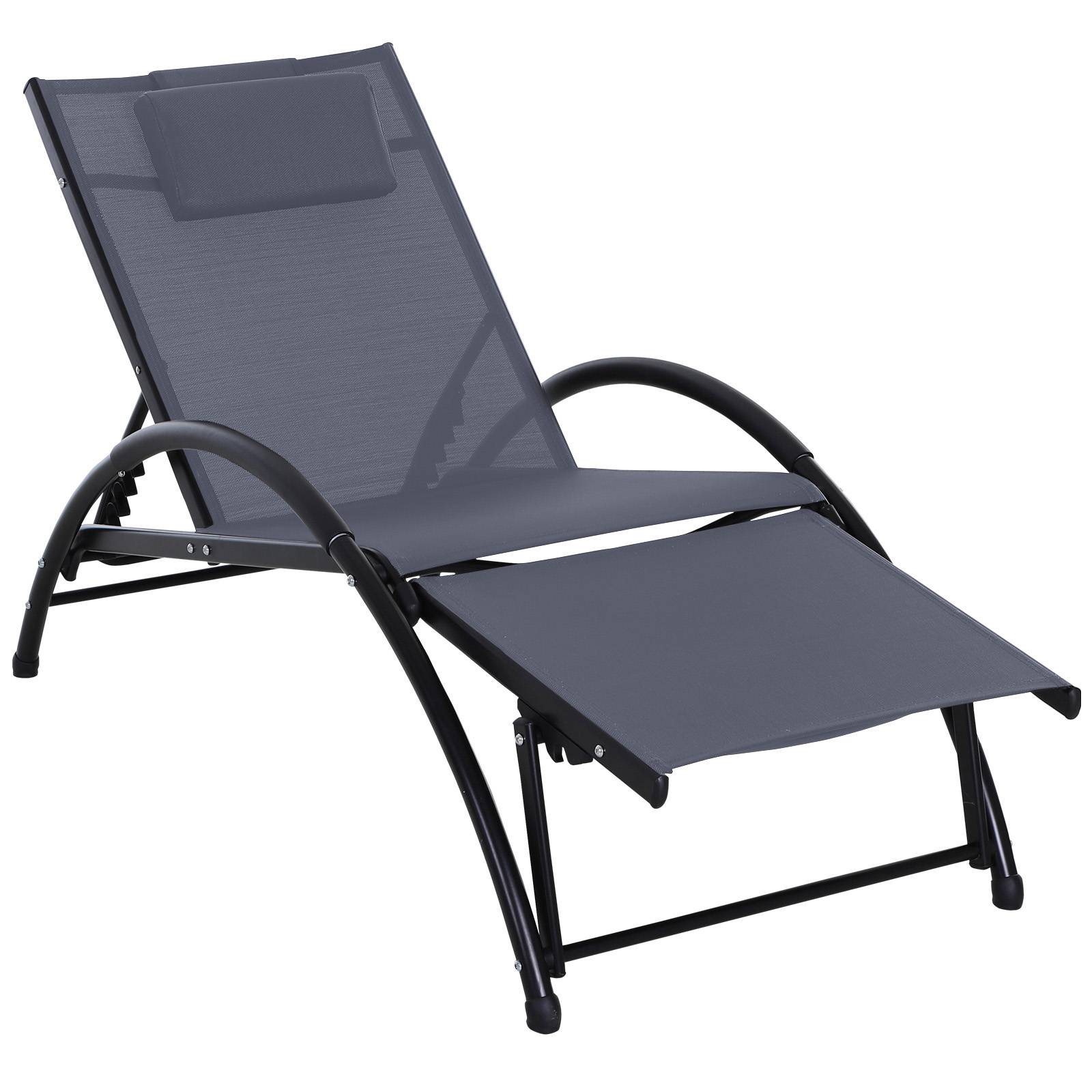 Outsunny - Bain de soleil transat design contemporain inclinable multi-positions repose-pied réglable tétière incluse alu textilène gris - Outsunny - Imagen 1
