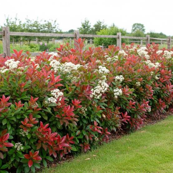 Photinia Red Robin à fleurs Blanche - feuillage Persistant - Pot de 7,5L - 60/80 cm- hauteur à maturité De 2,50 m à 3,00 m - Image 2