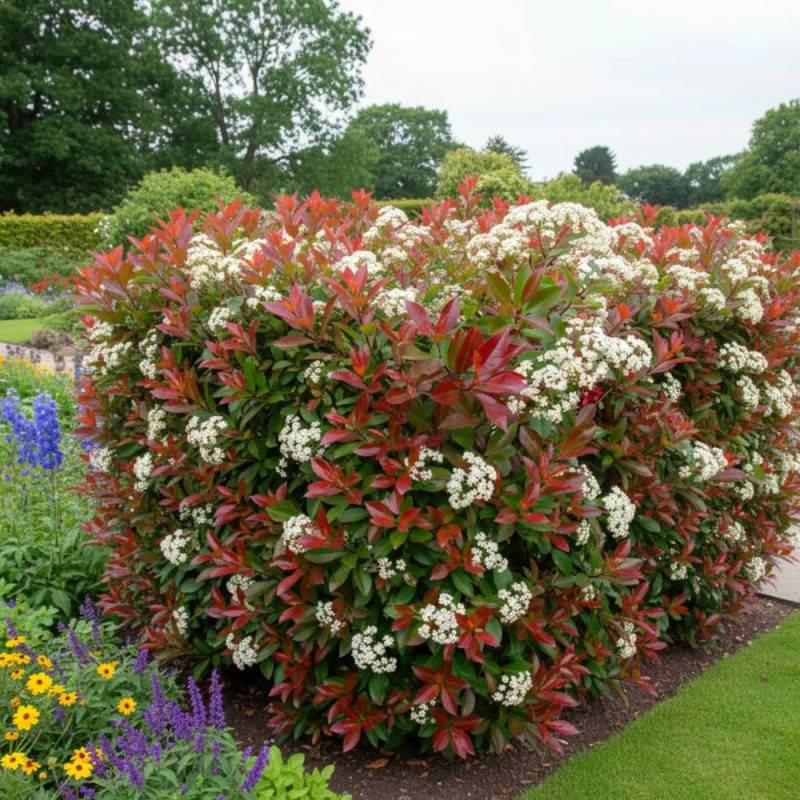 Photinia Red Robin à fleurs Blanche - feuillage Persistant - Pot de 7,5L - 60/80 cm-  hauteur à maturité De 2,50 m à 3,00 m - Image 4