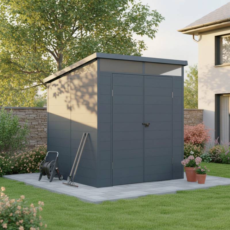 Jobu - Abri de jardin résine anthracite 3,24m² toit plat avec plancher Jôbu - Image 1