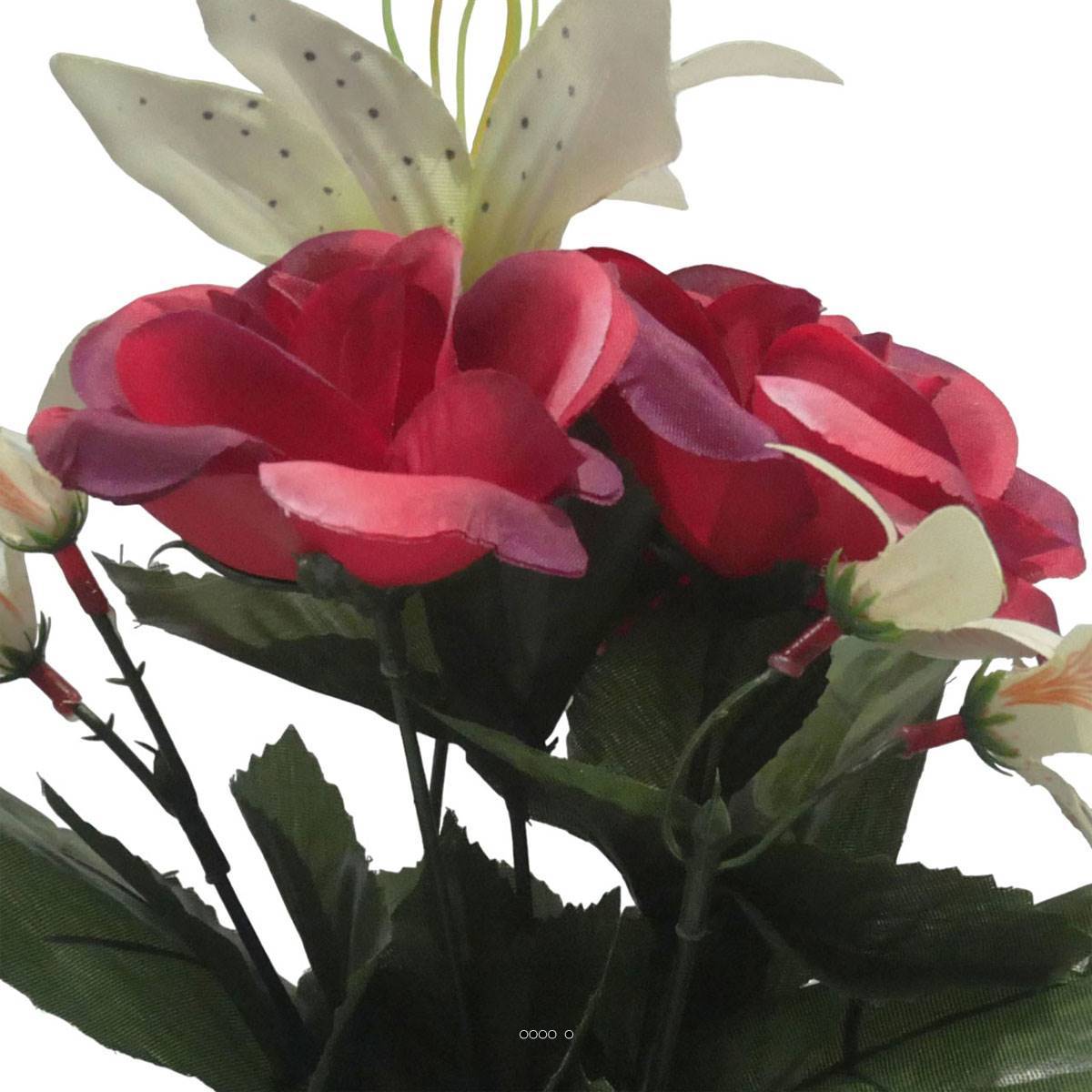 Artificielles - Pot pour cimetière de bouton de Rose, Orchidée et Lys artificiels Rose fushia- Toussaint - couleur: Rose fushia 730 - Imagen 3