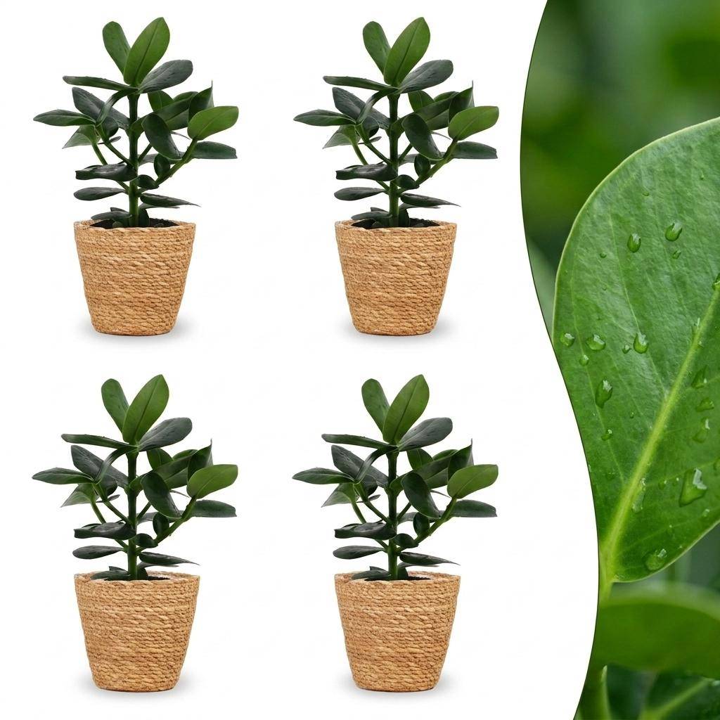 La Green Touch - Clusia rosea Princess - Arbre autographe - Lot de 4 plantes - Panier en jonc de mer inclus - Pot Ø12 cm, H 40 cm - Image 1