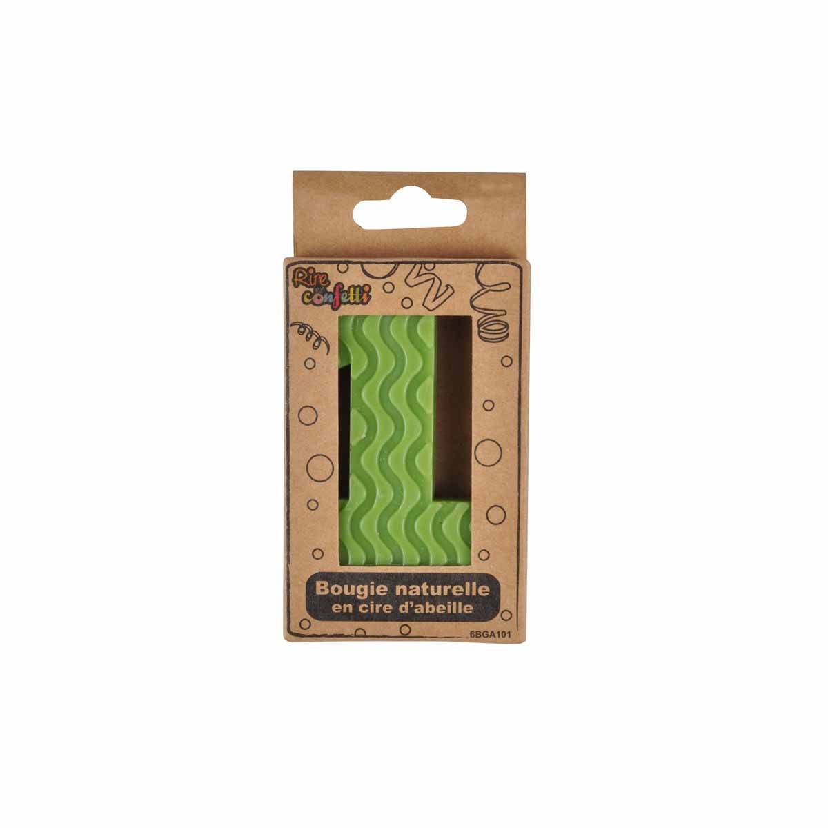 Bougie d'Anniversaire en Cire d'Abeille "Chiffre 1" 8cm Vert - Image 2