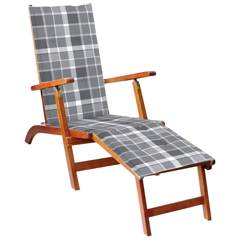 Chaise longue | Transat | Bain de soleil d'extérieur repose-pied et coussin Acacia solide - Image 2