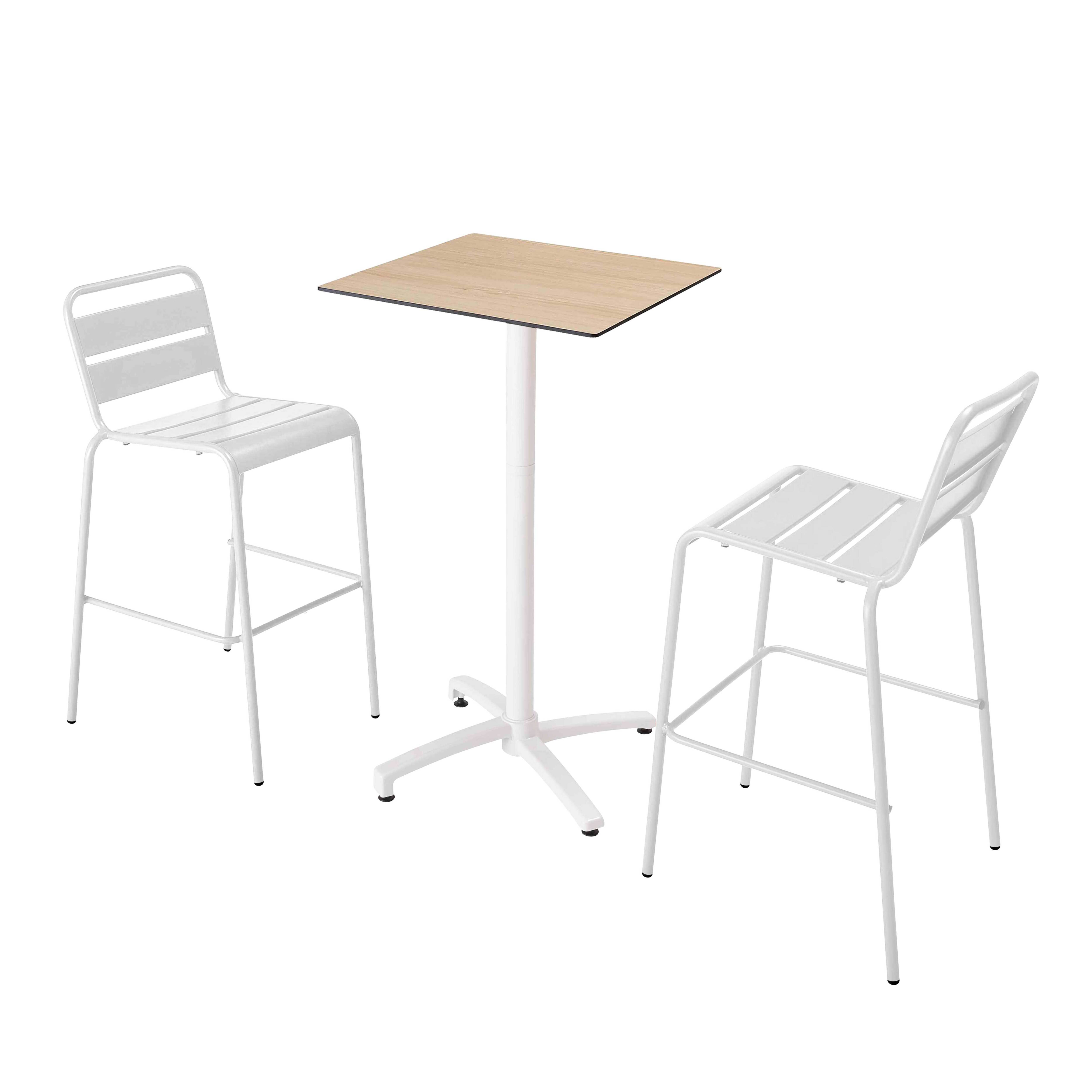 Oviala - Ensemble table haute stratifié chêne naturel et 2 chaises blanc - Oviala - Imagen 1
