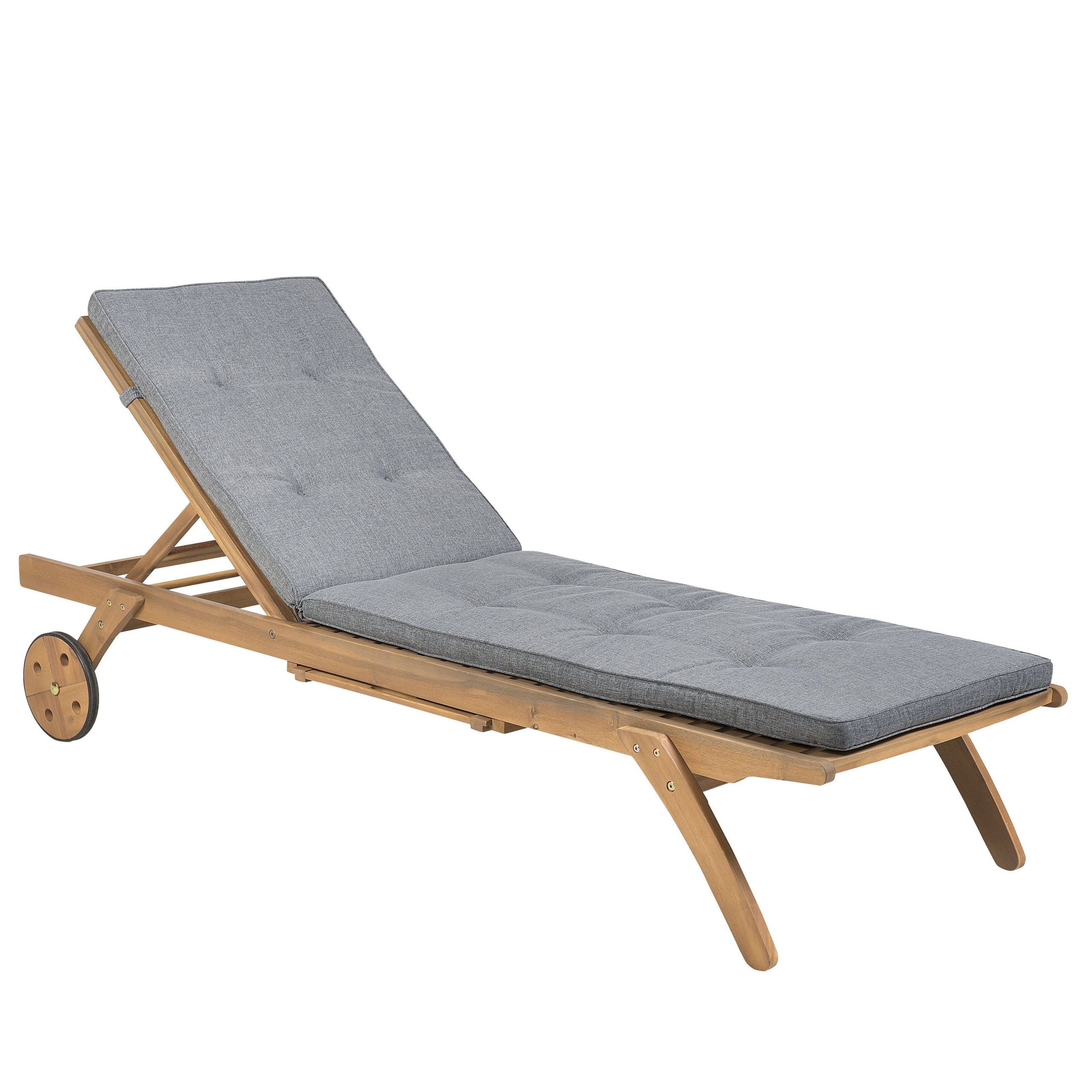Beliani - Transat Bain de Soleil à Dossier Inclinable en Bois d'Acacia Aspect Naturel et Coussin Gris Design Intemporel pour Jardin Méditerranéen Beliani - Imagen 1