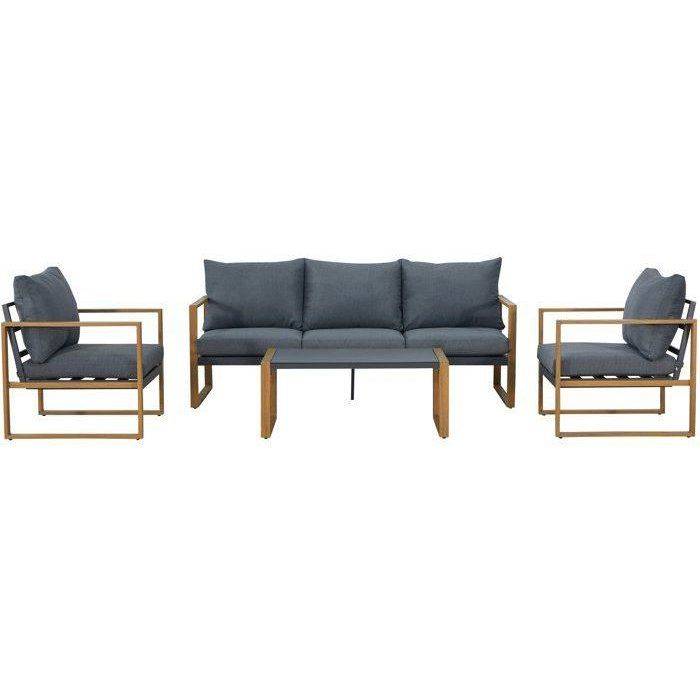 No name - Salon bas de jardin en aluminium effet bois avec coussins - 5 personnes - PUERTO - Gris