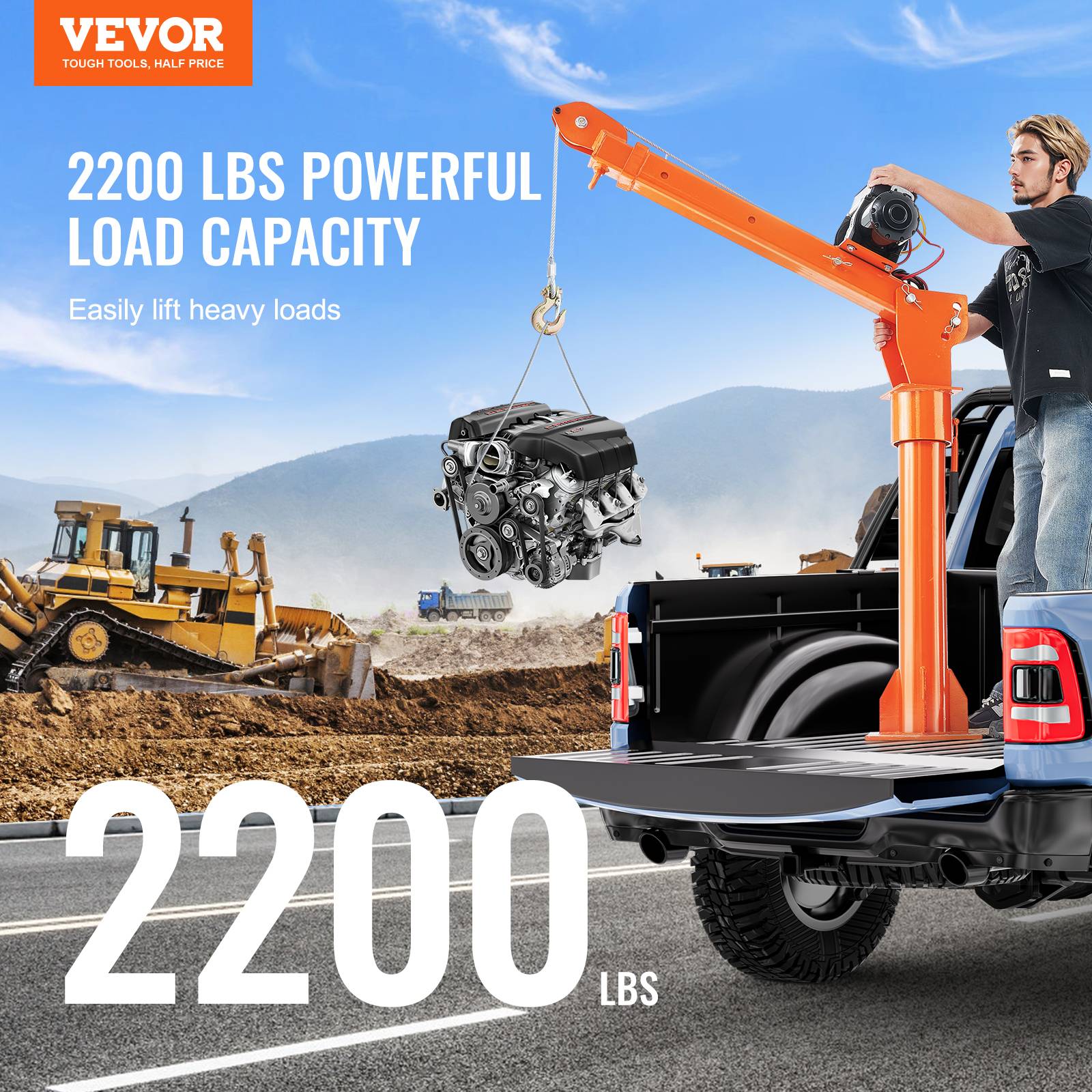 VEVOR Grue electrique sur attelage 998kg,treuil 2722kg,acier, pivot 360,pour chantier - Image 2