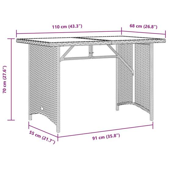 Table de Jardin 4 Personnes 110cm en Résine Tressée Beige et Plateau en Bois d'Acacia – ComfortXL Outdoor Living - Image 9
