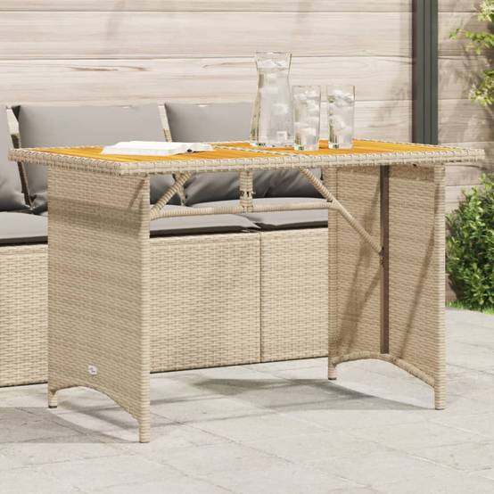 Table de Jardin 4 Personnes 110cm en Résine Tressée Beige et Plateau en Bois d'Acacia – ComfortXL Outdoor Living - Image 1