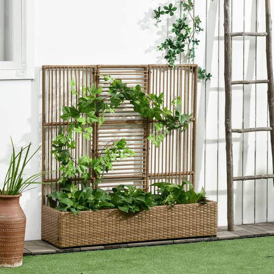 Jardinière avec treillis résine tressée et acier naturel 103 x 29 x 103 cm - PANGIVO - Image 3