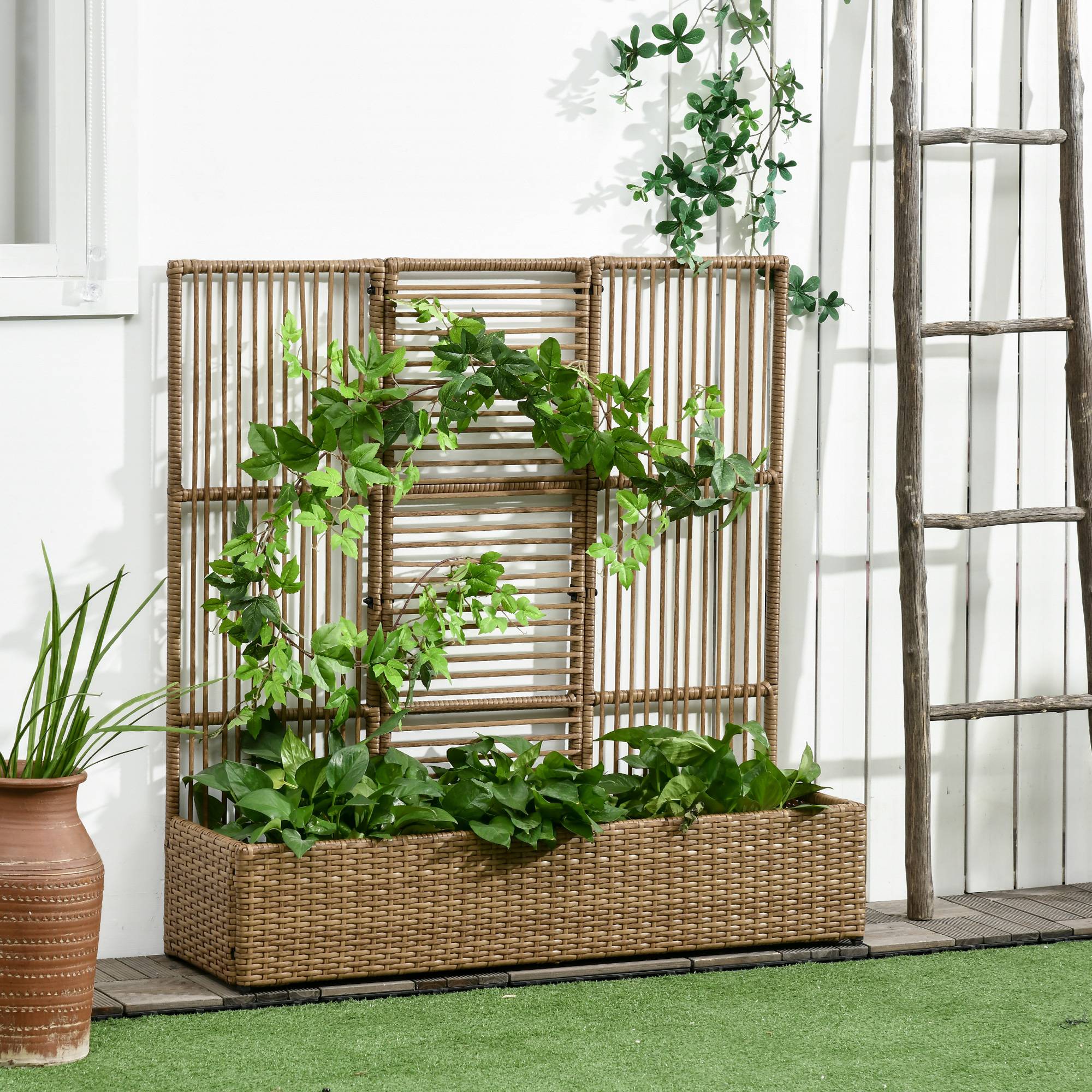 Jardinière avec treillis résine tressée et acier naturel 103 x 29 x 103 — free download