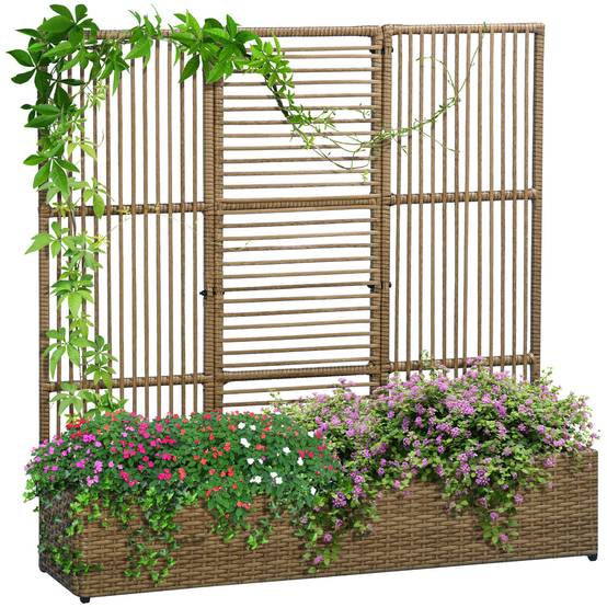 Jardinière avec treillis résine tressée et acier naturel 103 x 29 x 103 cm - PANGIVO - Image 1