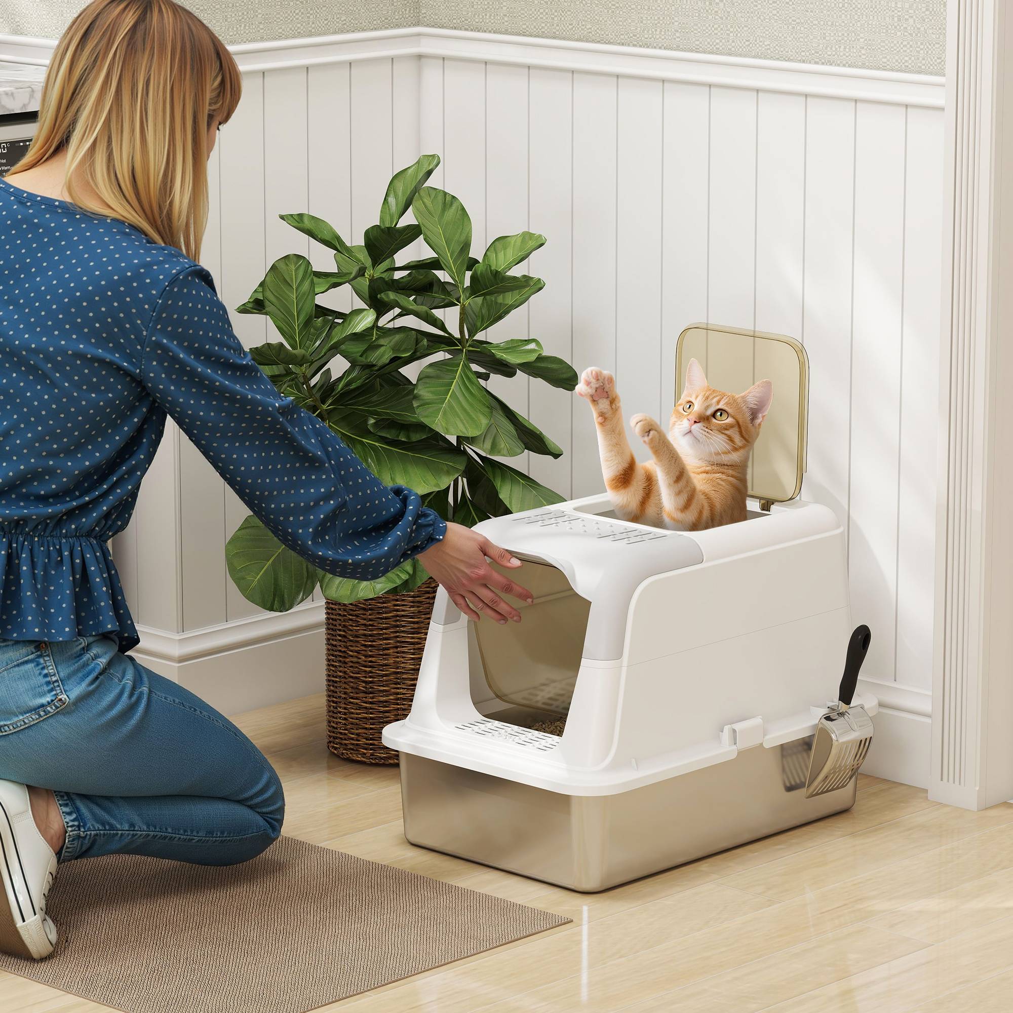ComfortXL - Maison de toilette acier inoxydable intérieur sortie supérieure 60x40x41cm blanc - ComfortXL Outdoor Living - Image 3
