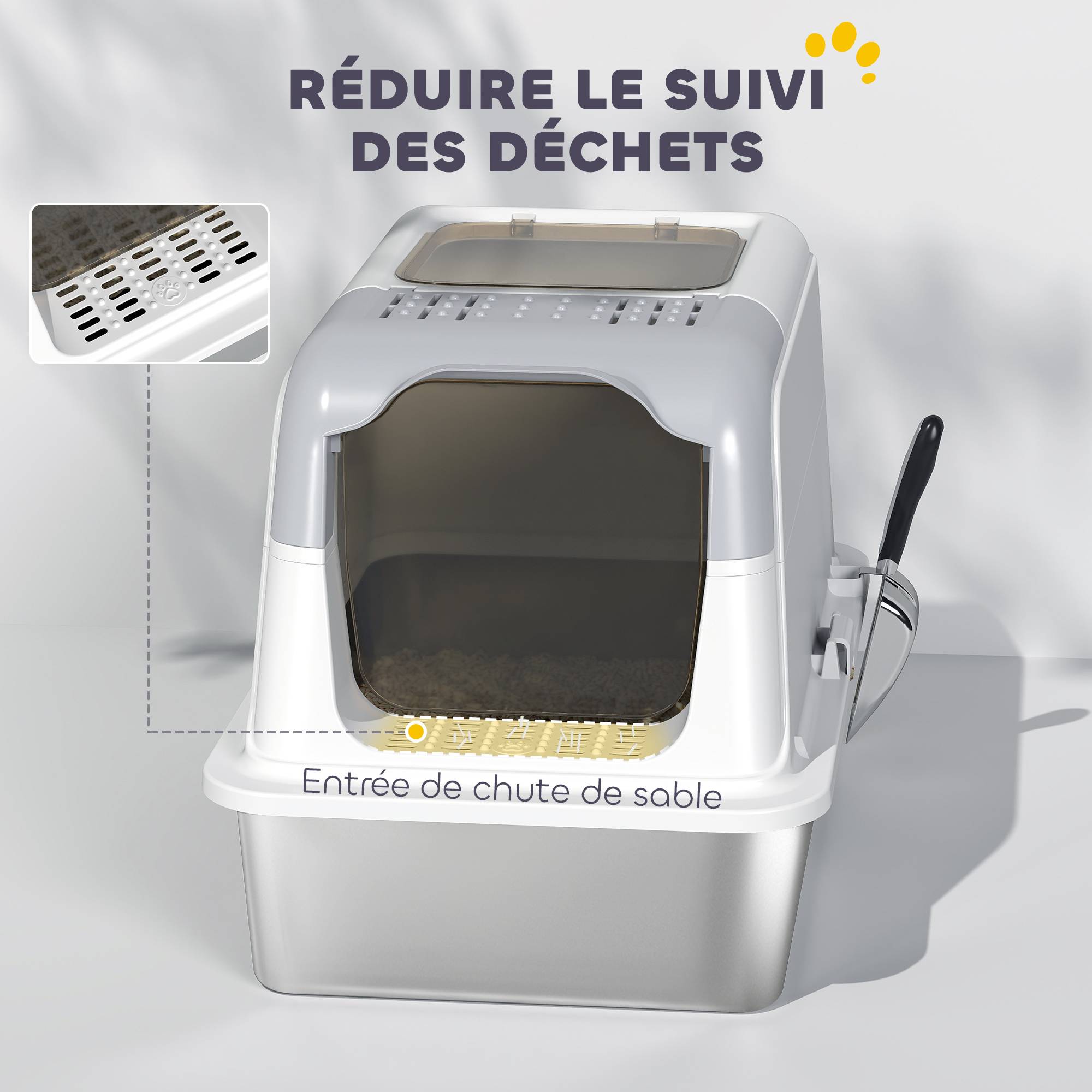 ComfortXL - Maison de toilette acier inoxydable intérieur sortie supérieure 60x40x41cm blanc - ComfortXL Outdoor Living - Image 8