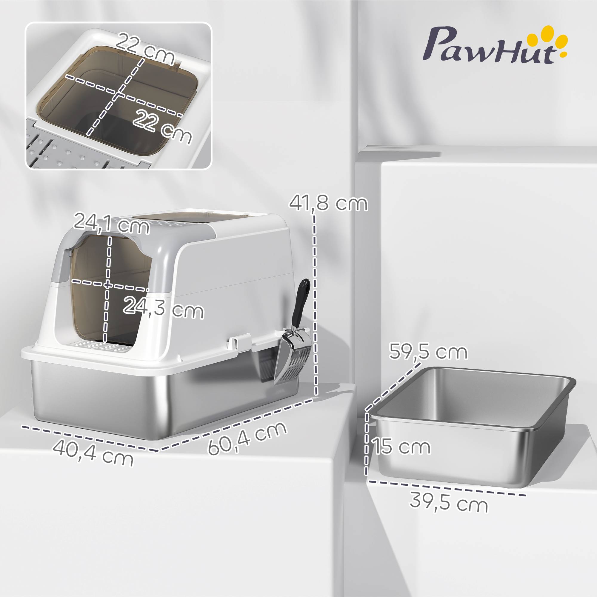 ComfortXL - Maison de toilette acier inoxydable intérieur sortie supérieure 60x40x41cm blanc - ComfortXL Outdoor Living - Image 5