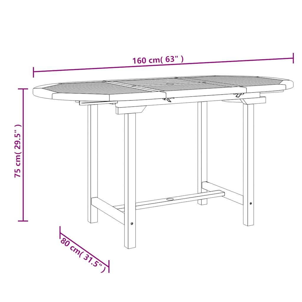Table extensible de jardin bois de teck solide 110-160 x 80 x 75 cm - PANGIVO - Image 8