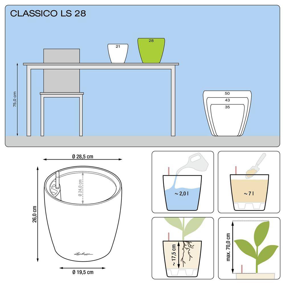 Lechuza - Classico Premium LS 28 - kit complet, argent métallisé  Ø 28 x 26 Lechuza - Imagen 2