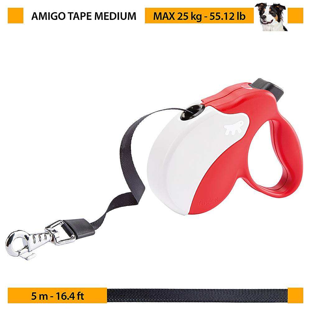 Ferplast - Ferplast Laisse Chien Enrouleur AMIGO MEDIUM, laisse pour chiens de taille moyenne jusqu'à 25 Kg. Max. 5 m de Sangle Extensible. Bouton de - Imagen 2