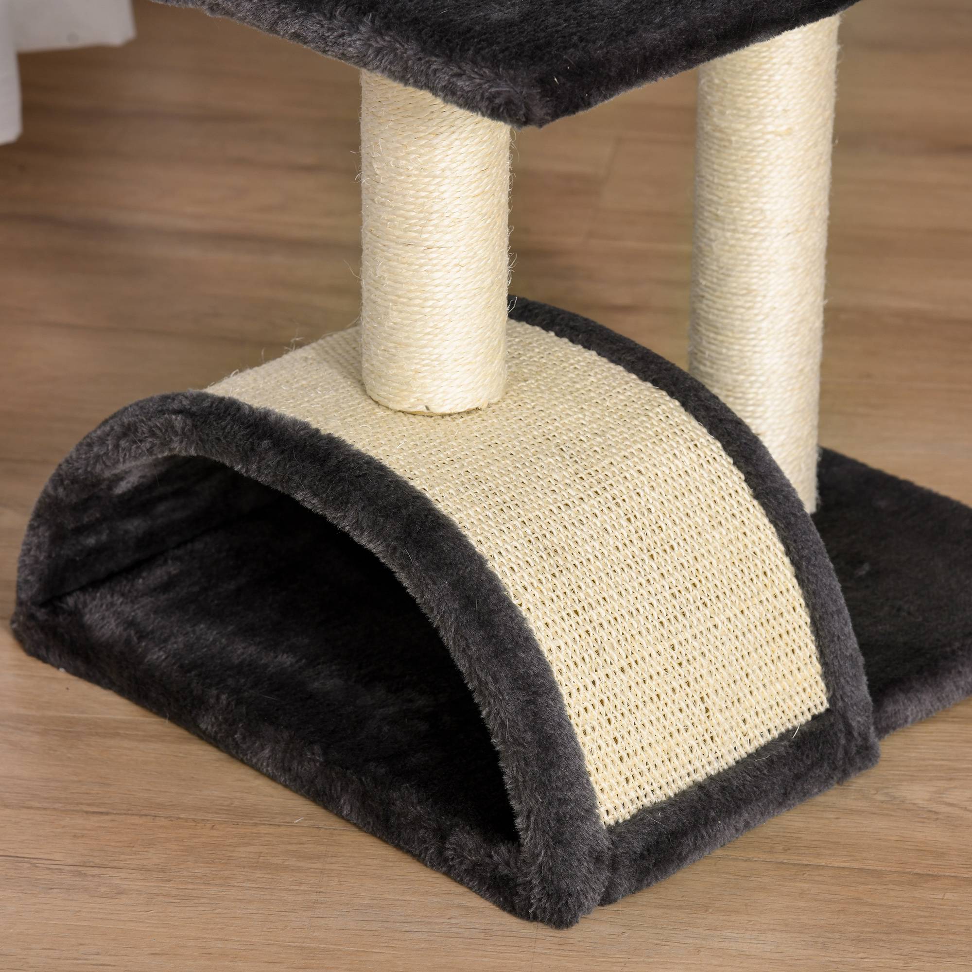 Pawhut - Arbre à chat griffoir grattoir design jeu boule suspendue 2 plateformes peluche sisal naturel gris - Imagen 8