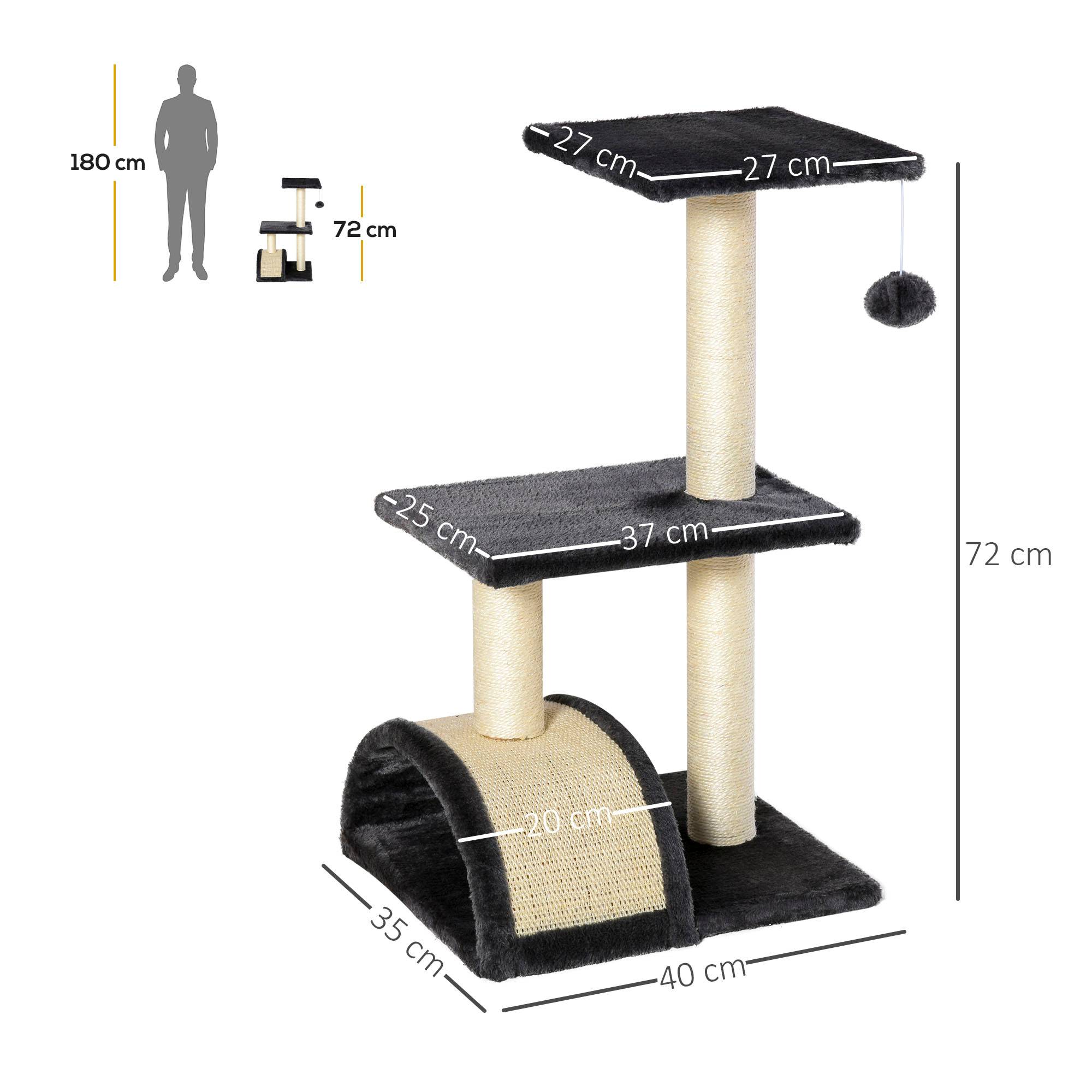 Pawhut - Arbre à chat griffoir grattoir design jeu boule suspendue 2 plateformes peluche sisal naturel gris - Imagen 3