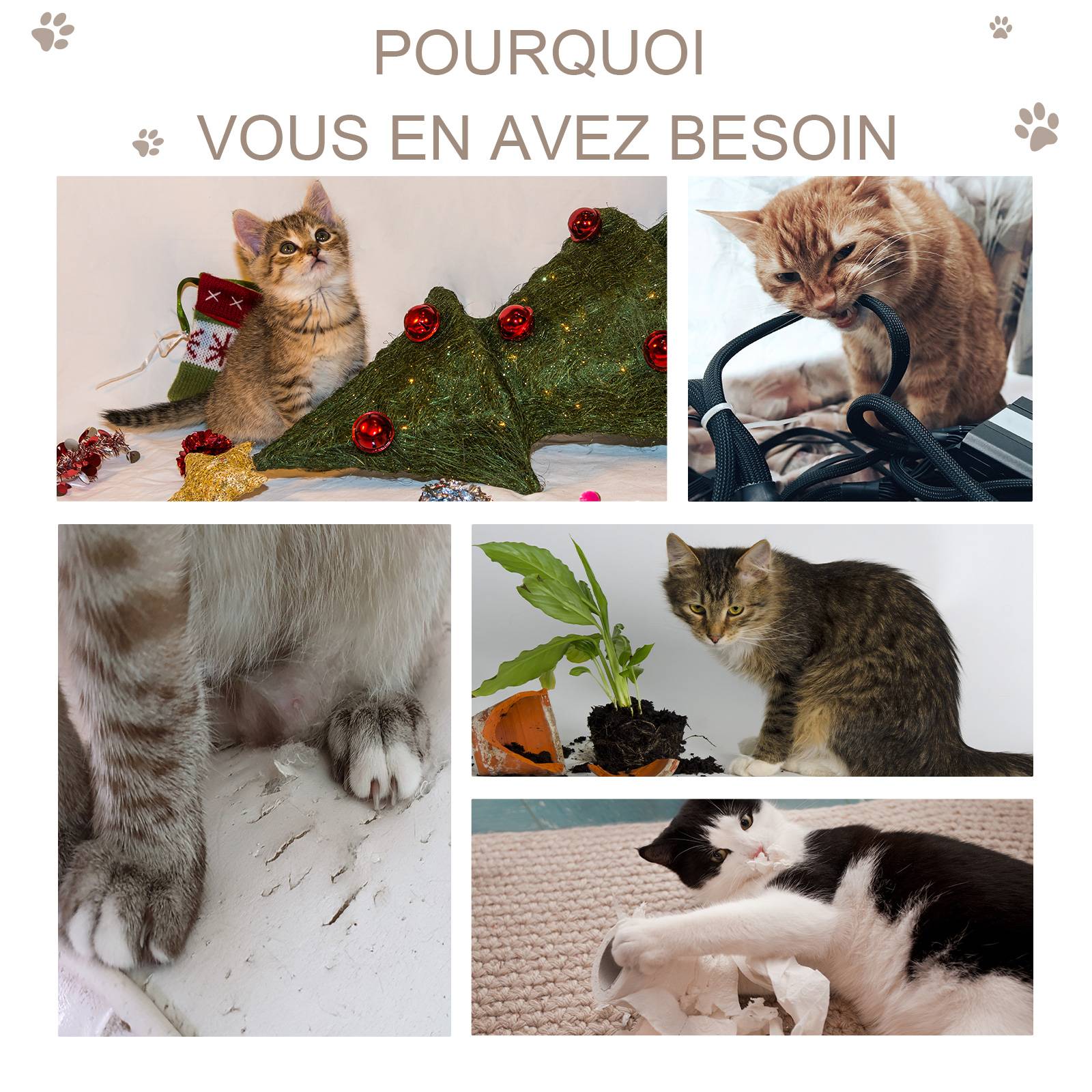 Pawhut - Arbre à chat griffoir grattoir design jeu boule suspendue 2 plateformes peluche sisal naturel gris - Imagen 6