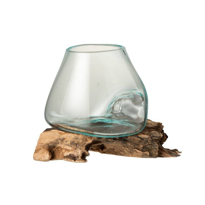 J-Line - Vase en verre sur socle bois 20x16X20 cm - J-Line - Image 1