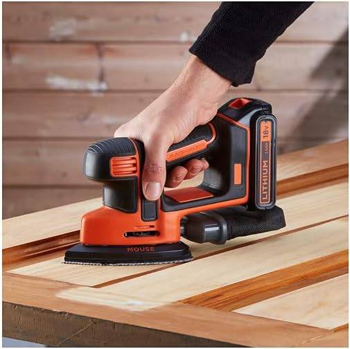 Black & Decker - Ponceuse de détail Mouse sans fil - 18V - BLACK+DECKER - avec 1 batterie 18V 1.5Ah - chargeur - accessoires - boite de rangement - BDCDS18-QW - Imagen 3