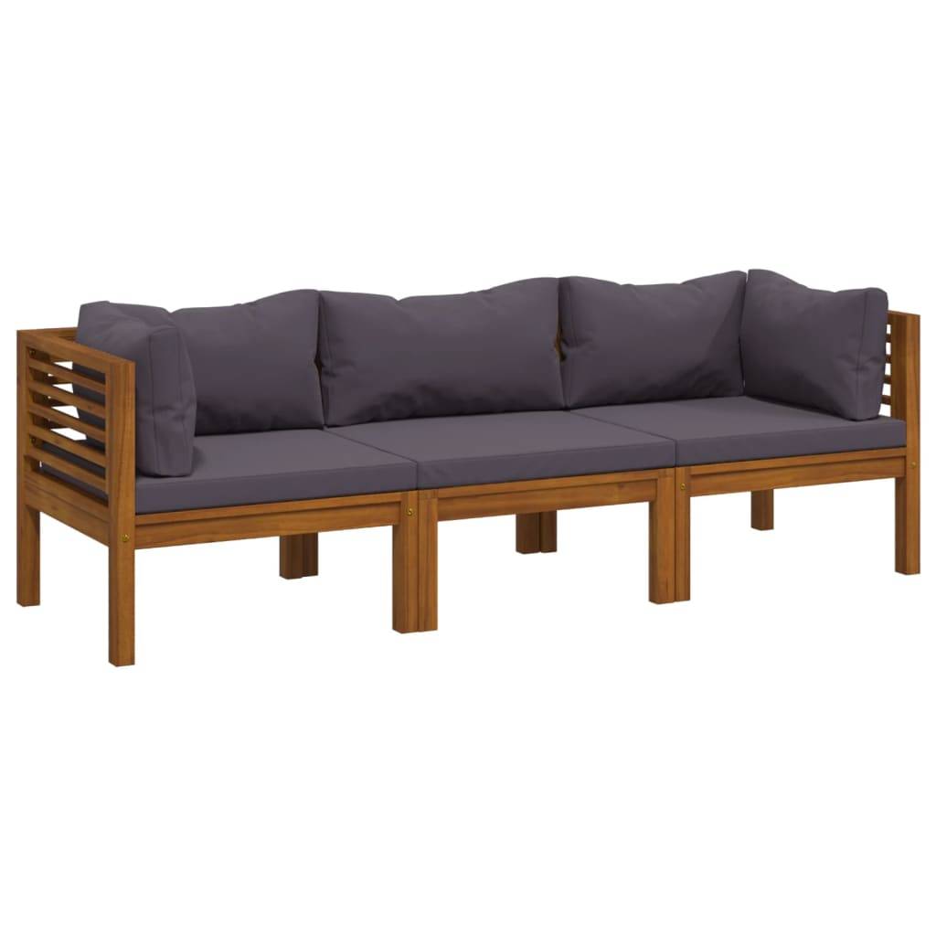 Canapé de Jardin 3p Bois d'Acacia Massif Modulable avec Coussins Gris foncé – ComfortXL Outdoor Living - Image 2