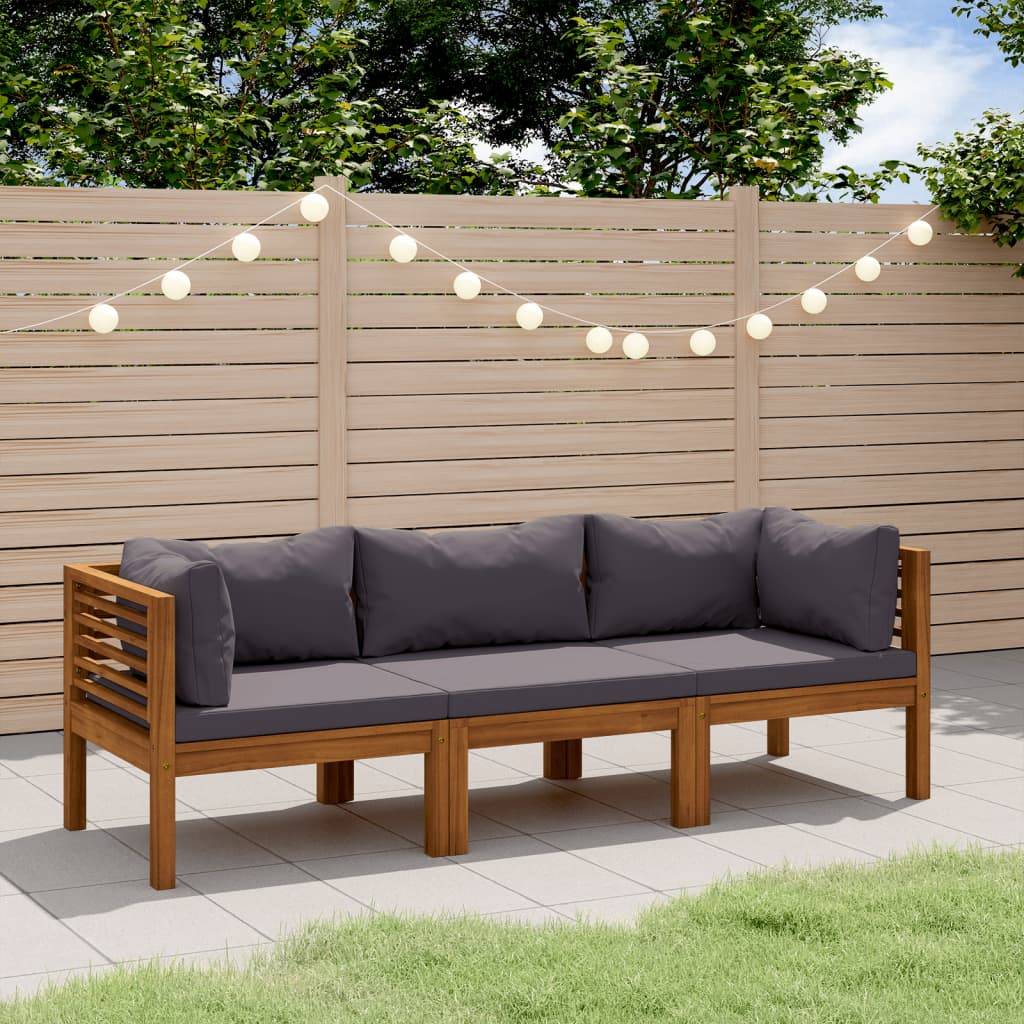 Canapé de Jardin 3p Bois d'Acacia Massif Modulable avec Coussins Gris foncé – ComfortXL Outdoor Living - Image 1