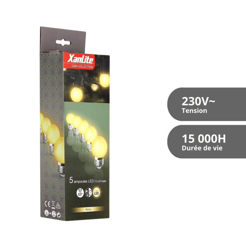 Xanlite - Lot de 5 Ampoules LED, Culot E27, Blanc Chaud, Spécial Extérieur - PACK5EEGRLP - Image 6