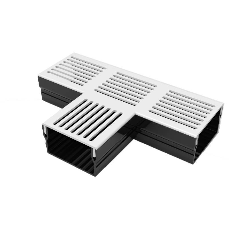 Caniveau plat H 5 cm Grille aluminium - AquaDrain - FLAT - LINE ECO -       Pièce en T