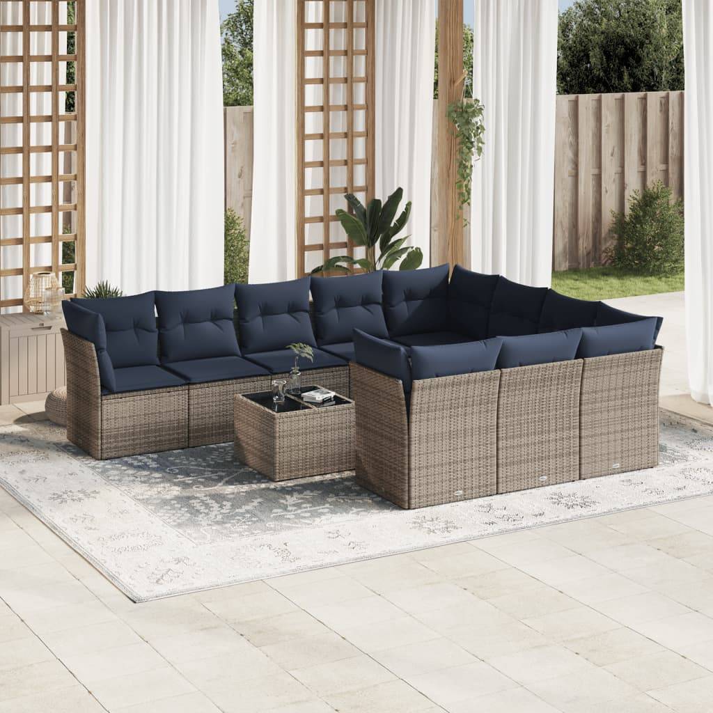 Vidaxl - Salon de jardin 11 pcs avec coussins gris résine tressée vidaXL 3218231 - Image 1