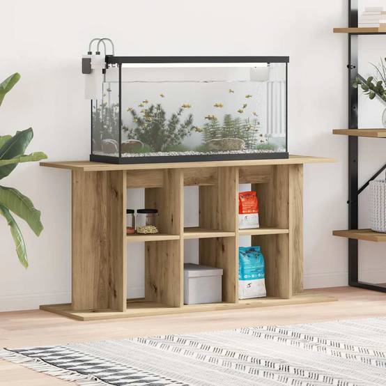 Meuble Support Aquarium 120cm Bois avec Étagères de Rangement Chêne Artisanal - ComfortXL Outdoor Living - Image 1